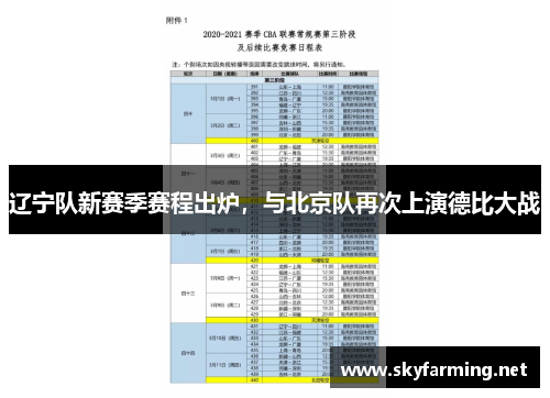 辽宁队新赛季赛程出炉，与北京队再次上演德比大战