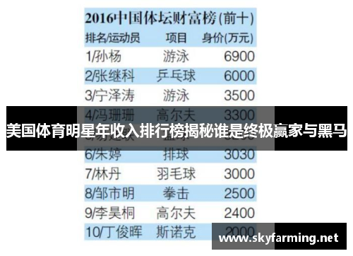 美国体育明星年收入排行榜揭秘谁是终极赢家与黑马